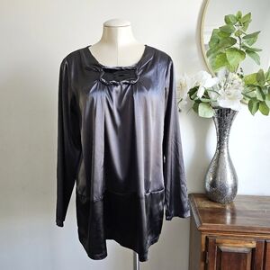 Simply Vera Vera Wang Satin Tunic Top Gray Noir Blouse Size 14 Embellished